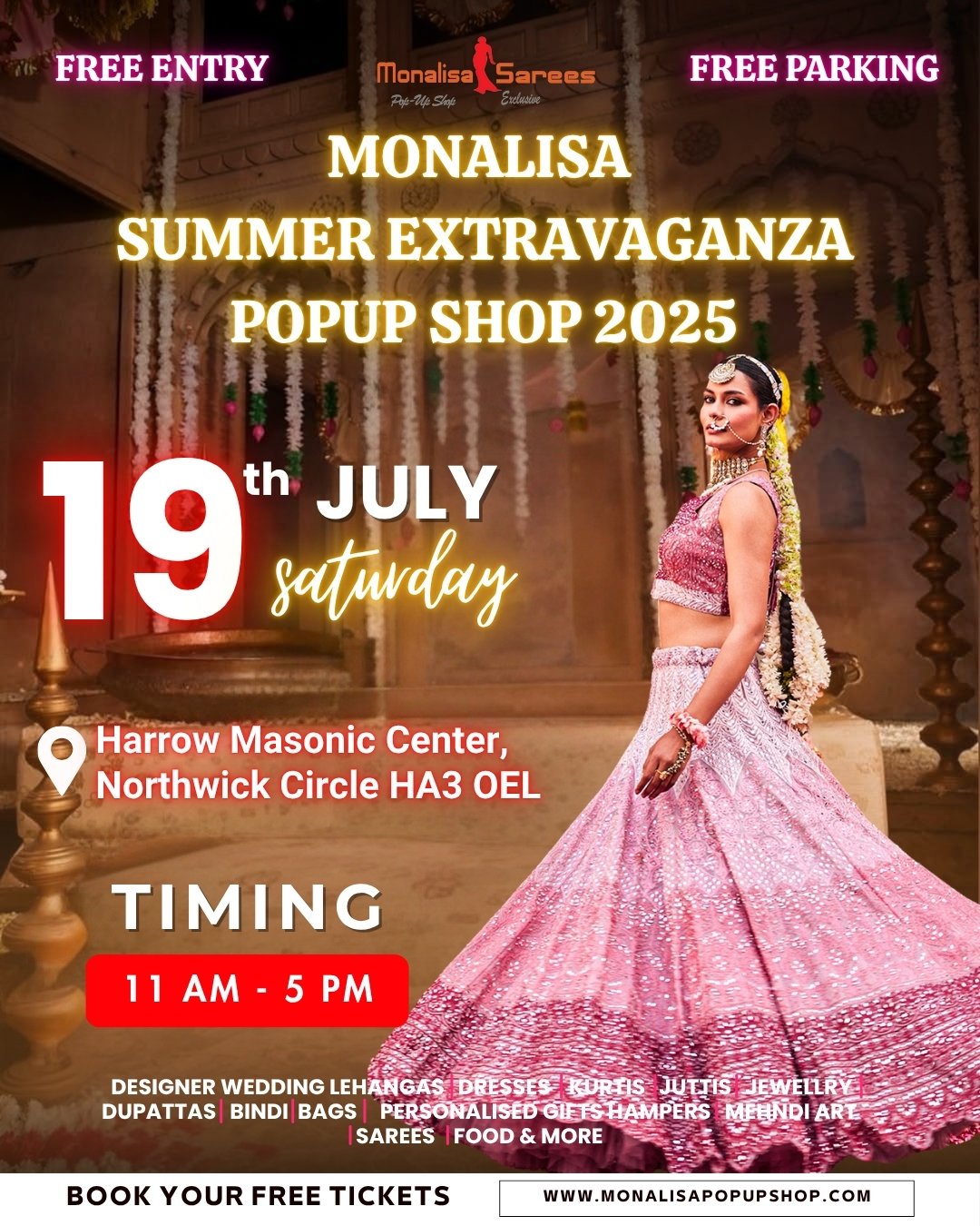 19th JULY 2025 -Monalisa Summer Wedding Popup Shop (Harrow Masonic Centre)